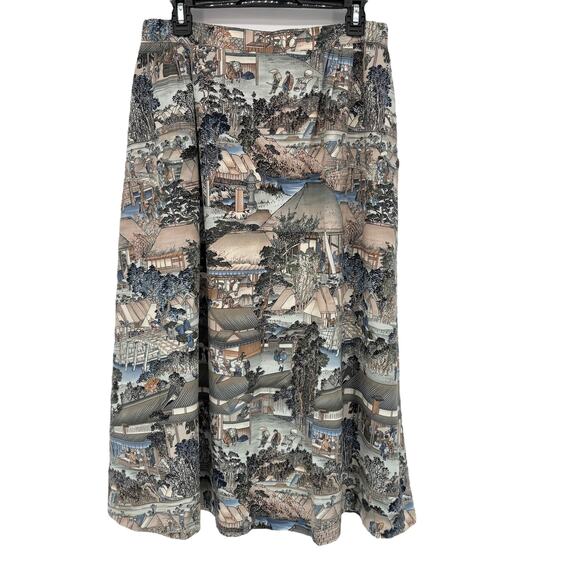 Vintage Midi Skirt Size M / 8 Japanese Edo Era Novelty Print Margit Rambo Modest - Picture 5 of 7